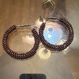 Vintage Brown Beaded Hoop Earrings